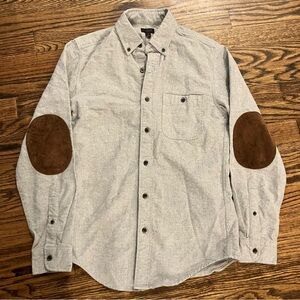 J. Crew Gray Button Down Shirt with Leather elbow pads 100% Cotton & Leather